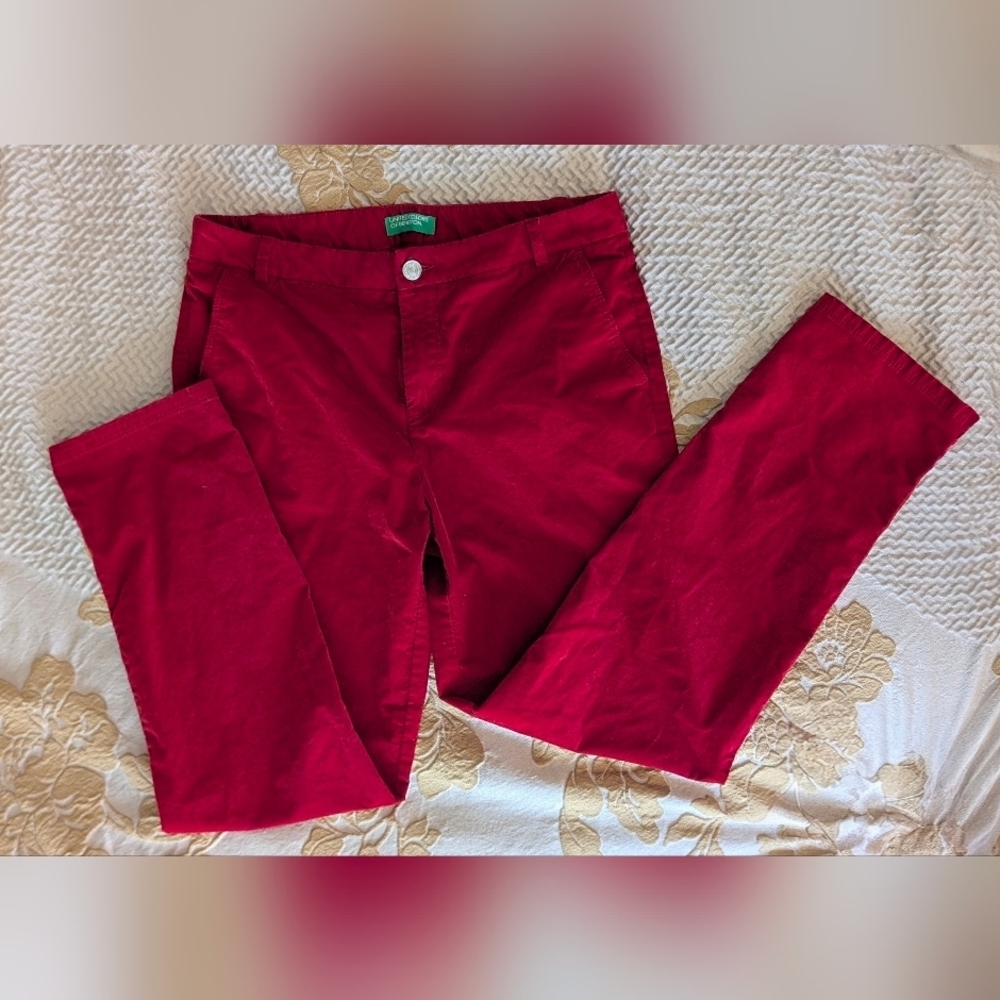 United Colors Of Benetton Straight Corduroy 🍒 Red Straight-Leg Pants Sz 4